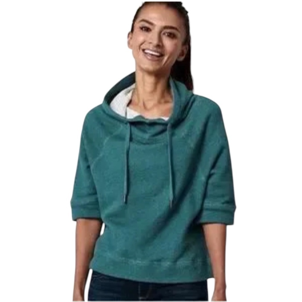 Pact Teal Cowl-Neck Pullover Hoodie